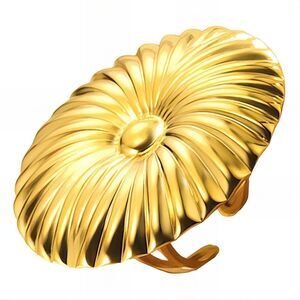 18k Gold Plated Women's Large Round Flower Statement Ring Open Back Waterproof